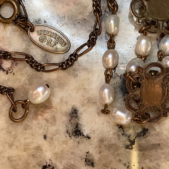 VTG Liz Palacios Genuine Pearl & Clear Austrian Crystal Necklace - Picture 4 of 6